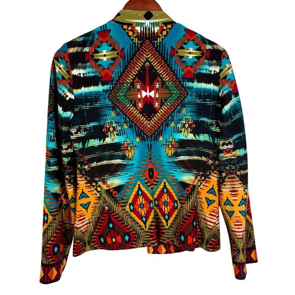 Chicos Sz SMALL US4/6 0 Tribal Aztec Wearable Art Jacket Blouse Shirt Top Summer - Picture 7 of 7